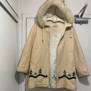 VINTAGE HUDSON'S BAY COMPANY FUR TRIM HOODIE  WOOL TRENCH COATS SIZE S